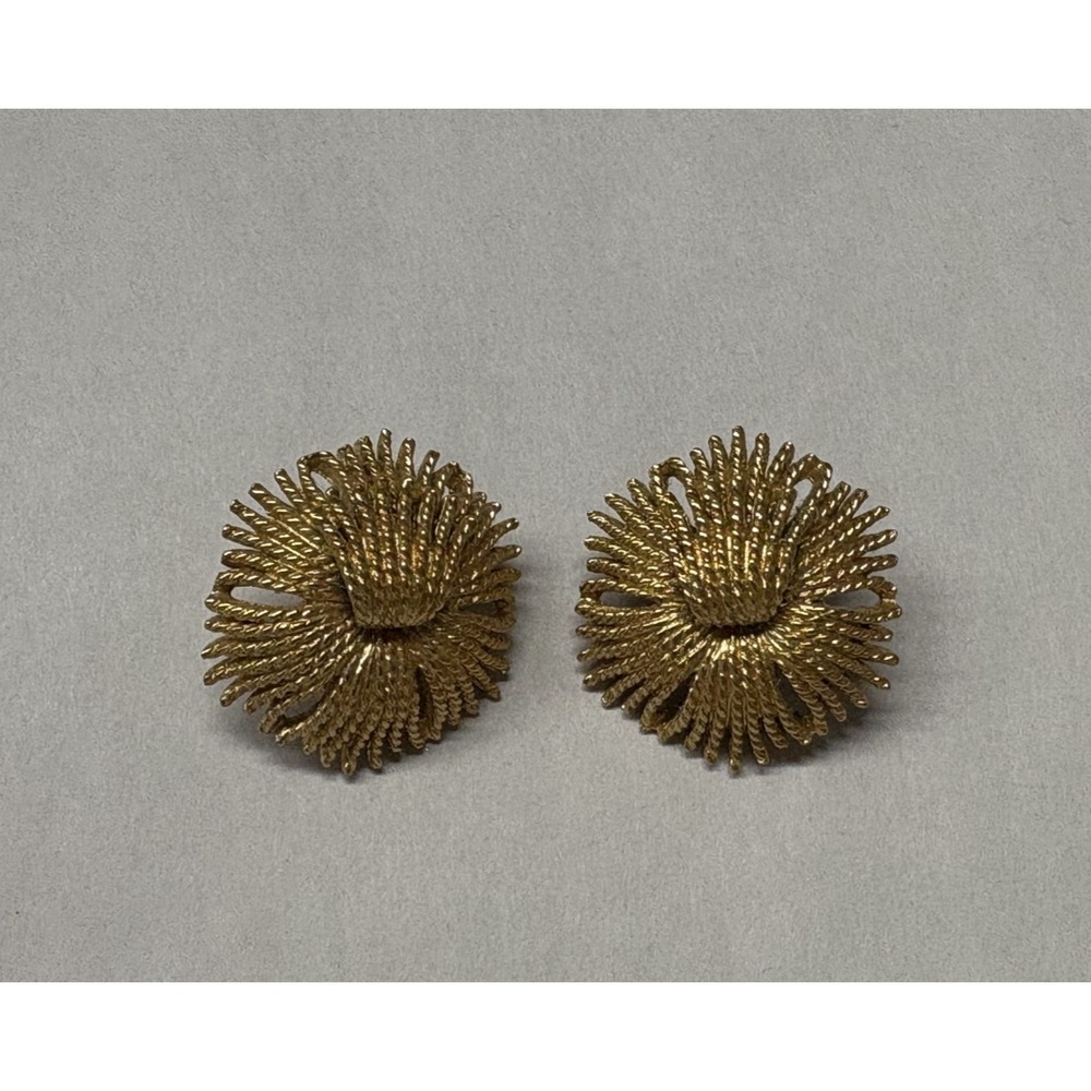 Vintage Monet "Cordelia" Leroy Miozzi Book Piece Goldtone Clip-on Earrings 1960s